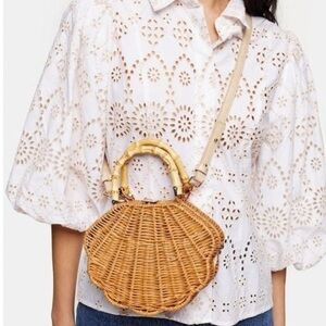 🐚 Topshop Woven Rattan Mini Bag with Bamboo Handles – NWT